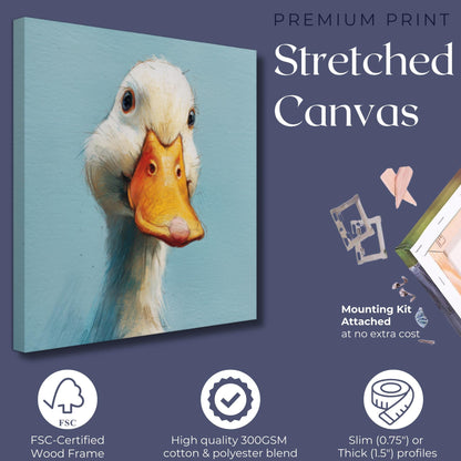 Duck Painting Canvas / Unframed. Vintage Duck Art Print, Funny Bird Portrait, Cute Animal Painting Blue Farm Wall Decor, Farmer Gift Idea - CanvasityCrafts - Free Shipping