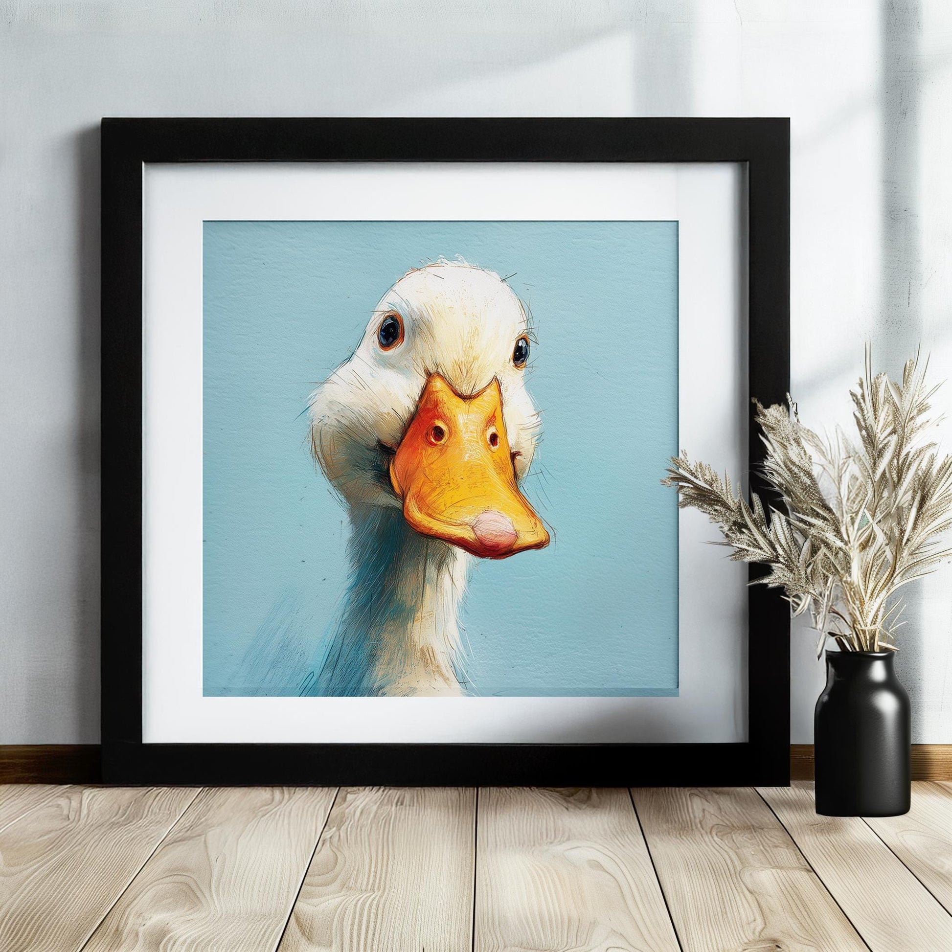 Duck Painting Canvas / Unframed. Vintage Duck Art Print, Funny Bird Portrait, Cute Animal Painting Blue Farm Wall Decor, Farmer Gift Idea - CanvasityCrafts - Free Shipping