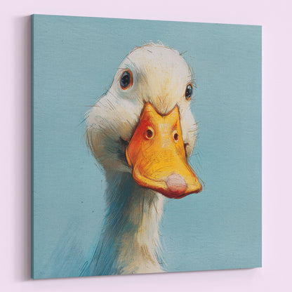 Duck Painting Canvas / Unframed. Vintage Duck Art Print, Funny Bird Portrait, Cute Animal Painting Blue Farm Wall Decor, Farmer Gift Idea - CanvasityCrafts - Free Shipping