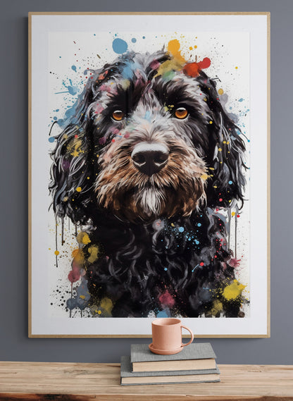 Black Cockapoo Canvas or Poster Print. Watercolor Dog Art. Painting Gift for Dog Lovers, Picture for Doodle Mom, Dad. Abstract Paint Splash