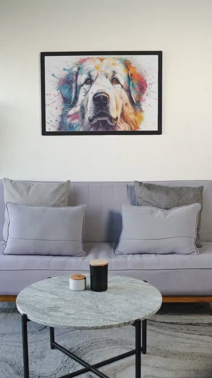 Majestic Great Pyrenees Watercolor Poster Print. Colorful Wall Art Gift for Dog Lovers, Pyrenees Mom, Dad, Watercolour Splatter Painting