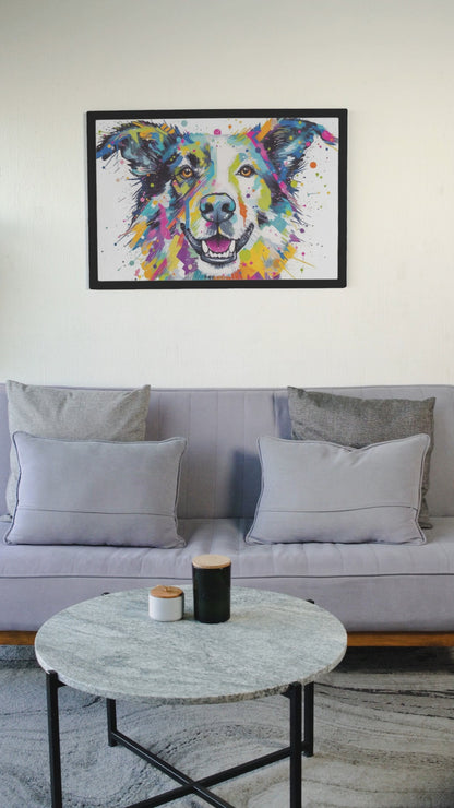 Happy and Vibrant Border Collie Print - Unframed