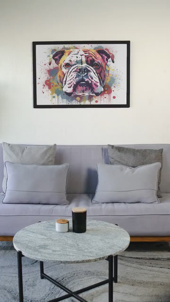 British Bulldog Watercolor Poster Print | Wall Art Gift for Dog Lovers, Bully Mom, Cute Painting - High Quality Production