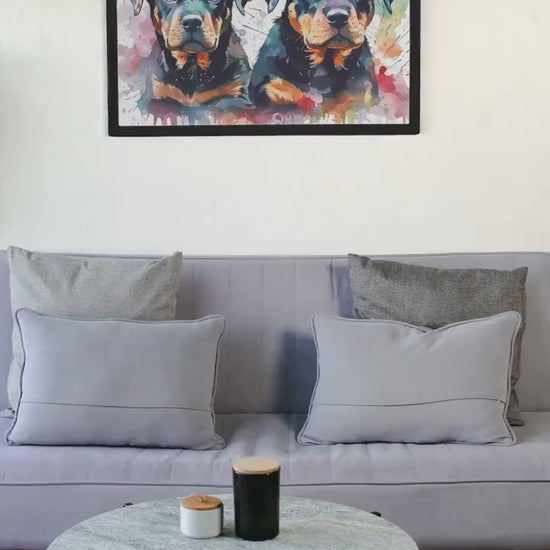 Cute Rottweiler Puppies Watercolor Poster Print | Colorful Wall Art Gift for Dog Lovers, Rottie Mom or Dad. Puppy love!