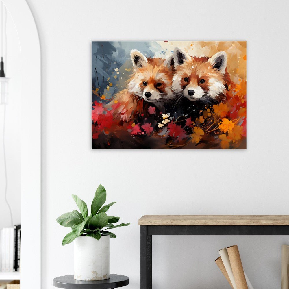 Abstract 2 Red Pandas, togetherness on Canvas - Valentine's Day Gift - Canvas - Colourful wall art by Canvasity Crafts