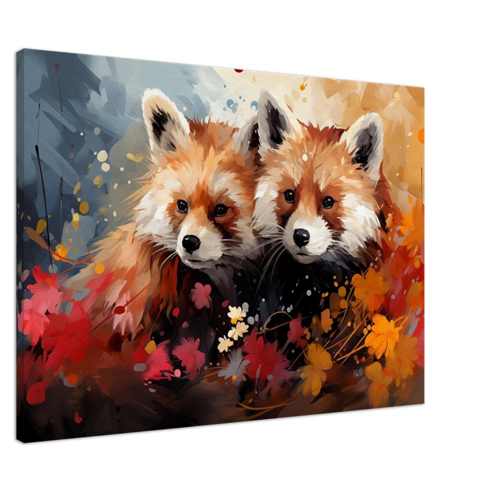 Abstract 2 Red Pandas, togetherness on Canvas - Valentine's Day Gift - Canvas - Colourful wall art by Canvasity Crafts