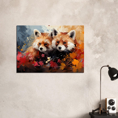 Abstract 2 Red Pandas, togetherness on Canvas - Valentine's Day Gift - Canvas - Colourful wall art by Canvasity Crafts