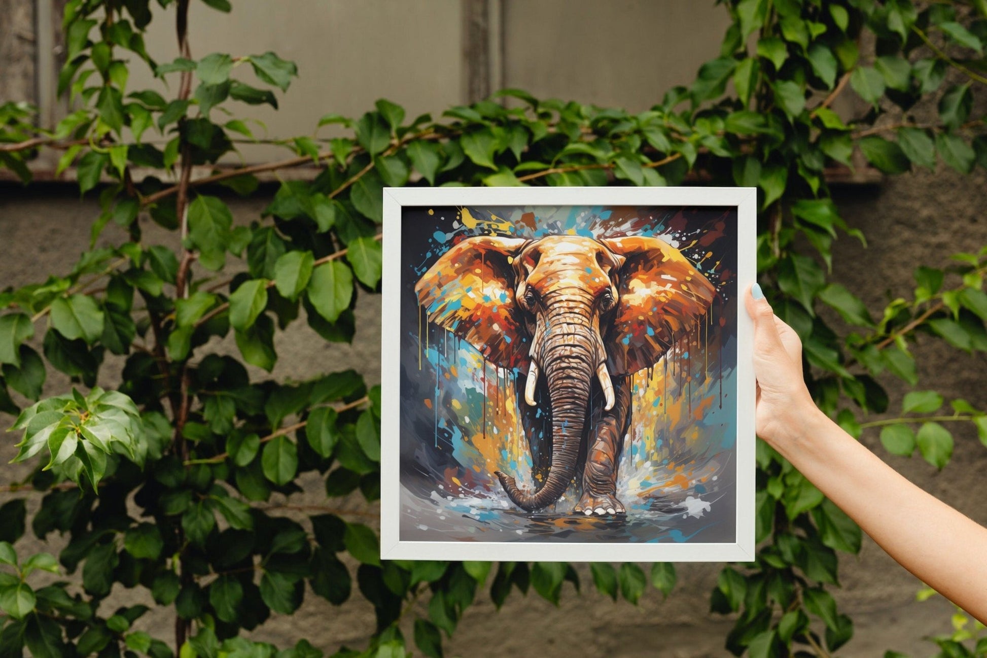 Abstract African Bull Elephant - Unframed Print - Wildlife Animal Wall Art for Nature Enthusiasts, Savanna, Safari Oil Painting Gift - Posters - Colourful wall art by Canvasity Crafts