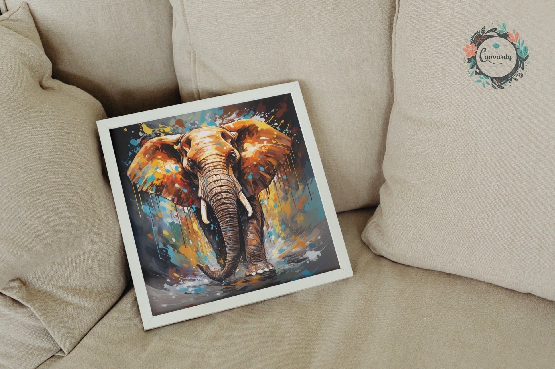 Abstract African Bull Elephant - Unframed Print - Wildlife Animal Wall Art for Nature Enthusiasts, Savanna, Safari Oil Painting Gift - Posters - Colourful wall art by Canvasity Crafts