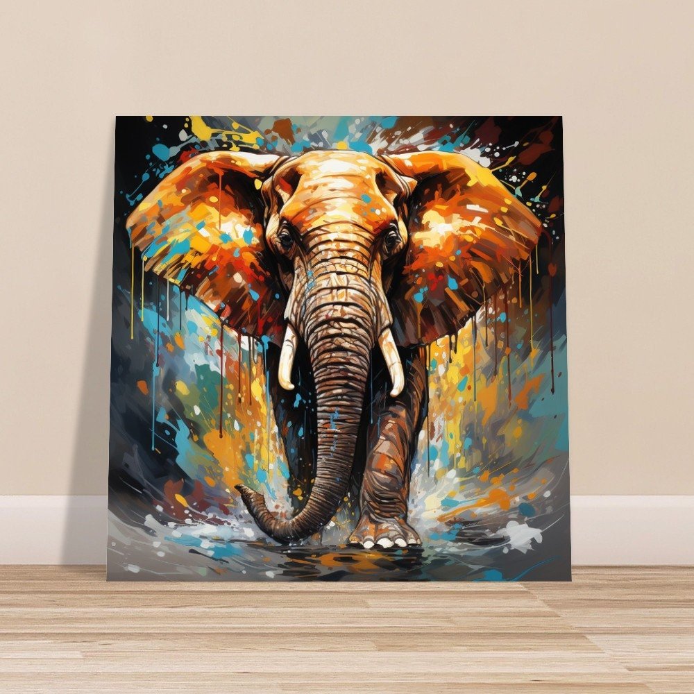 Abstract African Bull Elephant - Unframed Print - Wildlife Animal Wall Art for Nature Enthusiasts, Savanna, Safari Oil Painting Gift - Posters - Colourful wall art by Canvasity Crafts