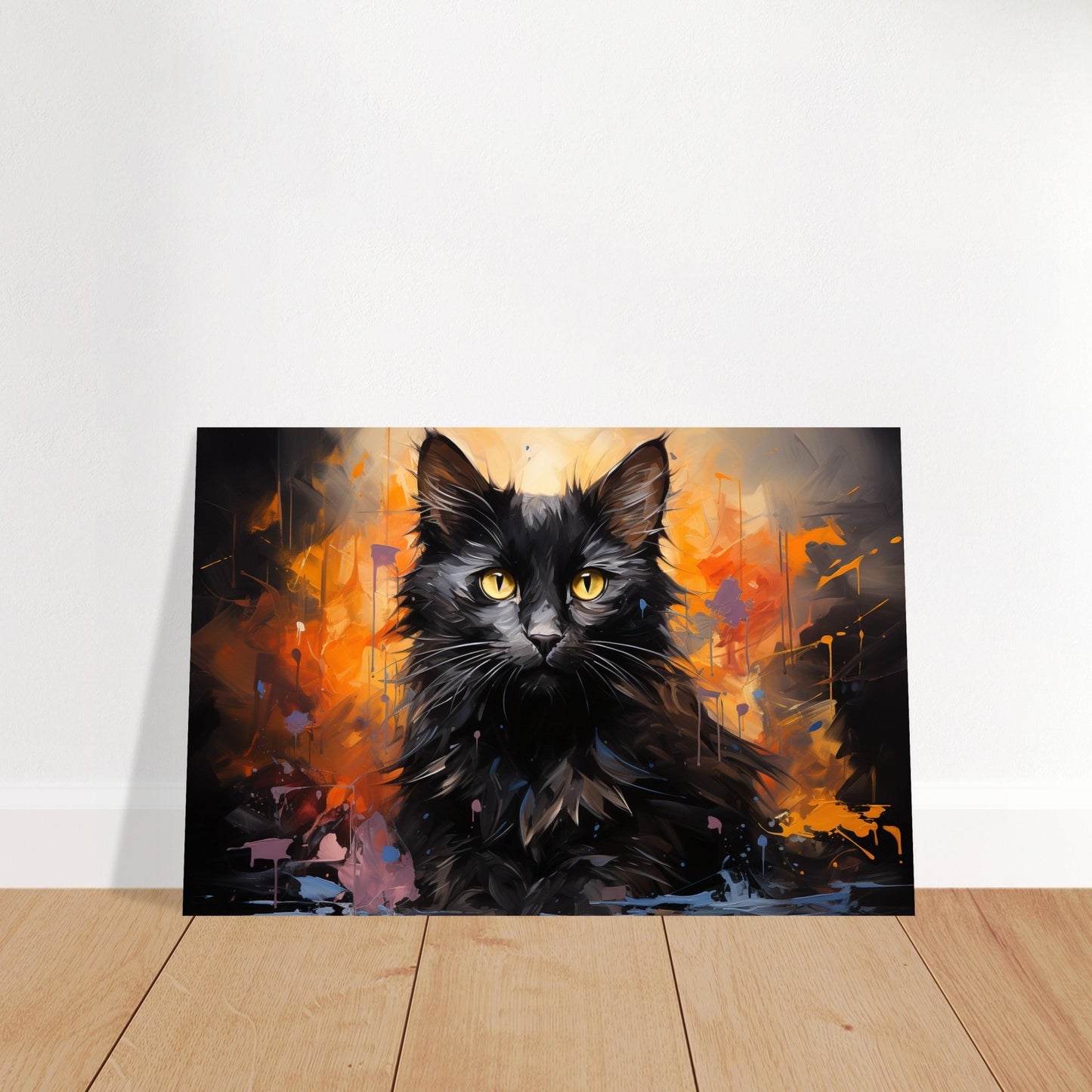 Abstract Black Cat / Kitten on Orange - Unframed Print - Matte Paper - Colourful wall art by Canvasity Crafts