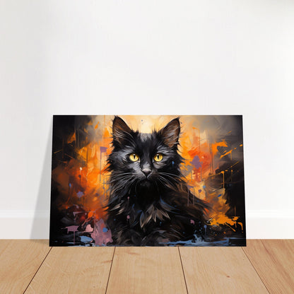 Abstract Black Cat / Kitten on Orange - Unframed Print - Matte Paper - Colourful wall art by Canvasity Crafts