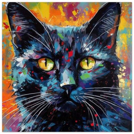 Abstract Black Cat - Pop Art Print - Unframed - Matte Paper - Colourful wall art by Canvasity Crafts