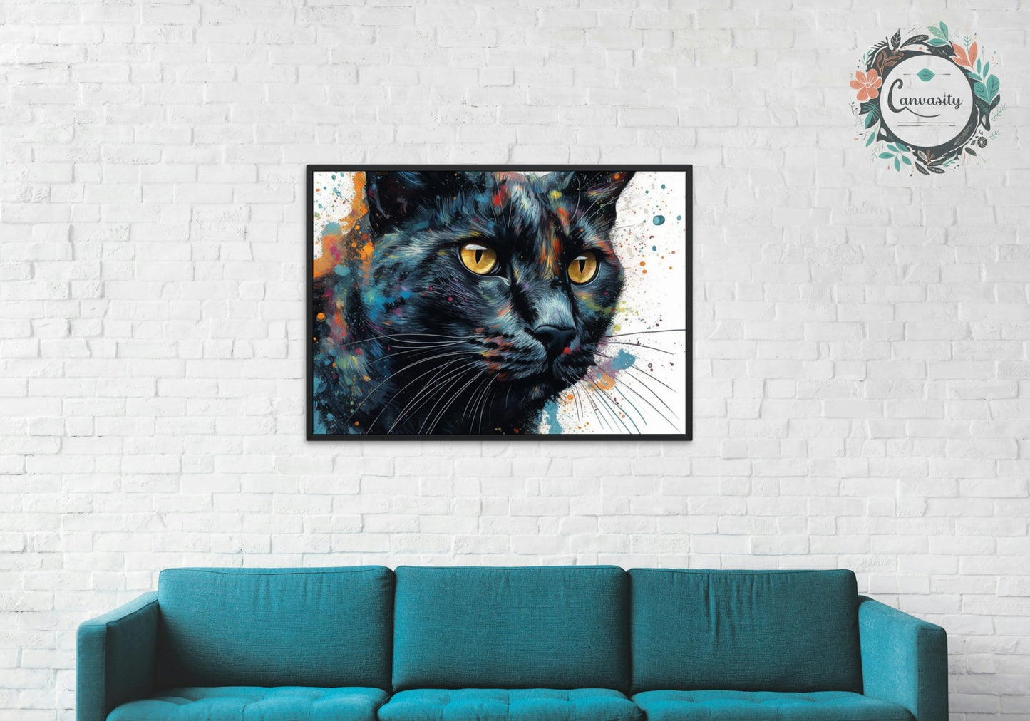 Abstract Black Cat Portrait - Unframed Print - Matte Paper - Colourful wall art by Canvasity Crafts