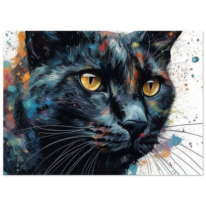 Abstract Black Cat Portrait - Unframed Print - Matte Paper - Colourful wall art by Canvasity Crafts