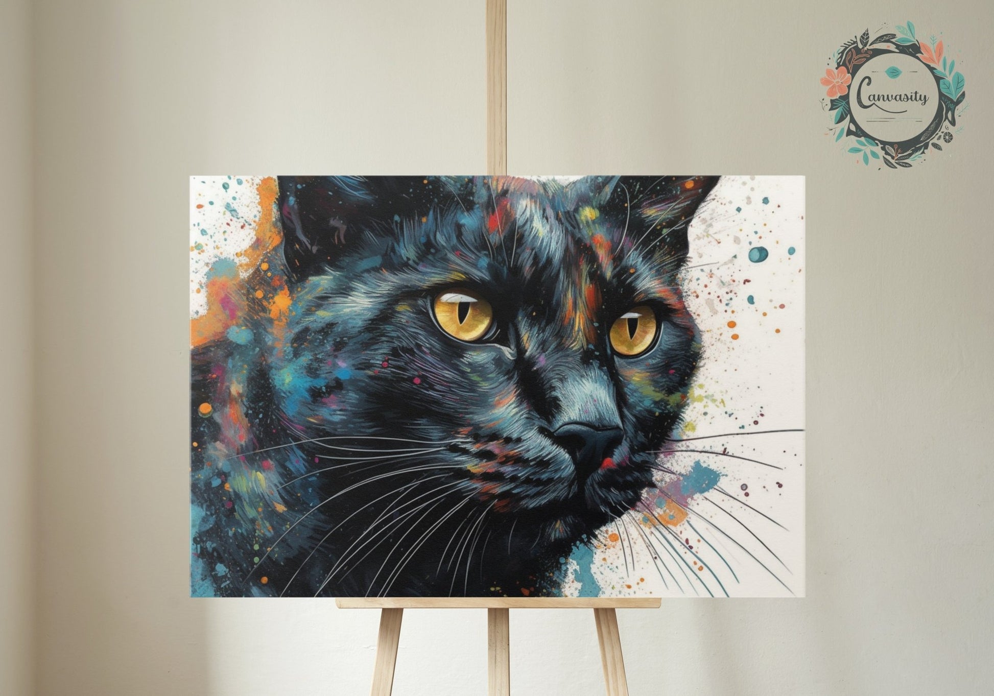 Abstract Black Cat Portrait - Unframed Print - Matte Paper - Colourful wall art by Canvasity Crafts