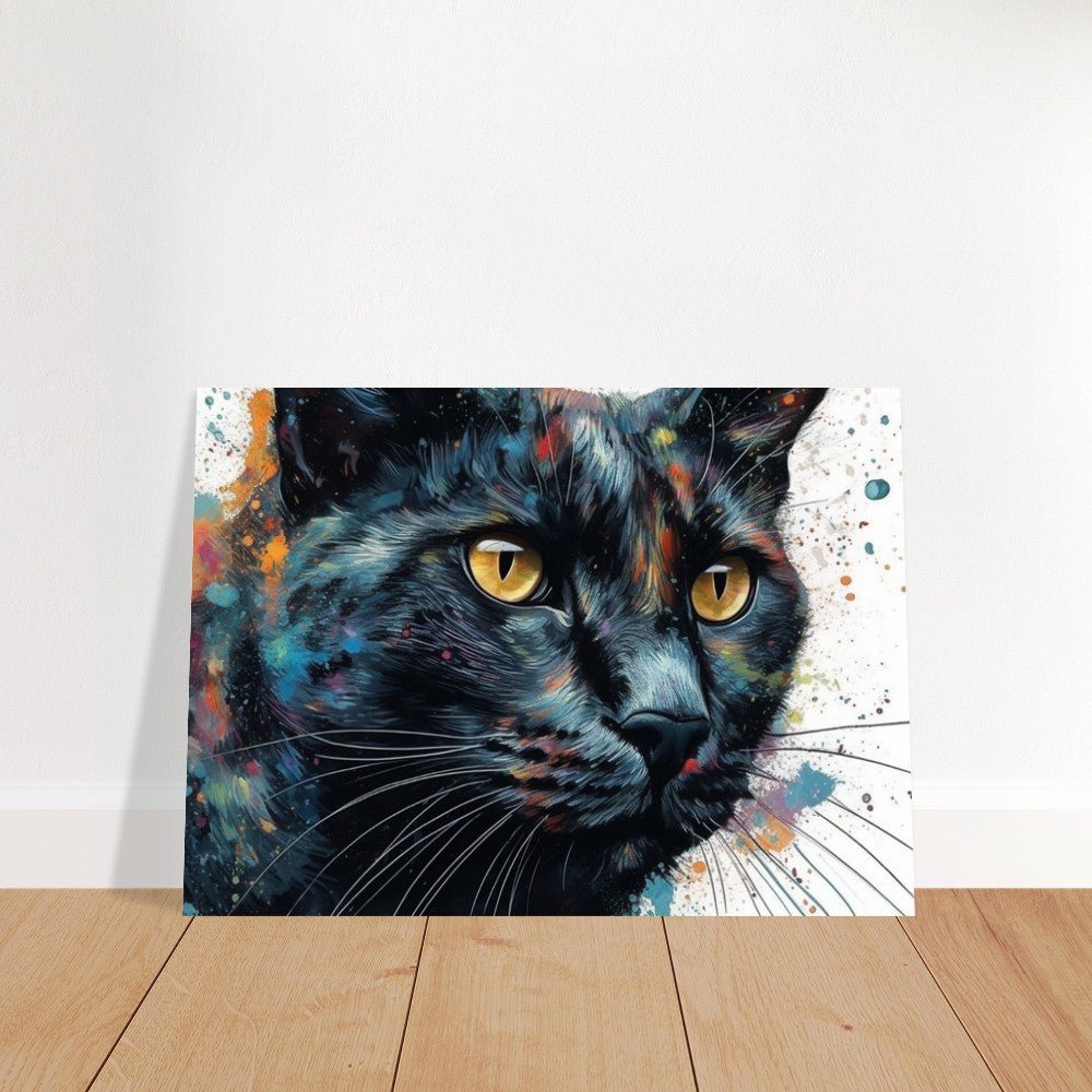 Abstract Black Cat Portrait - Unframed Print - Matte Paper - Colourful wall art by Canvasity Crafts