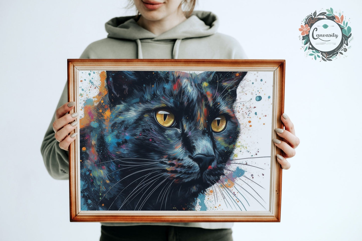 Abstract Black Cat Portrait - Unframed Print - Matte Paper - Colourful wall art by Canvasity Crafts