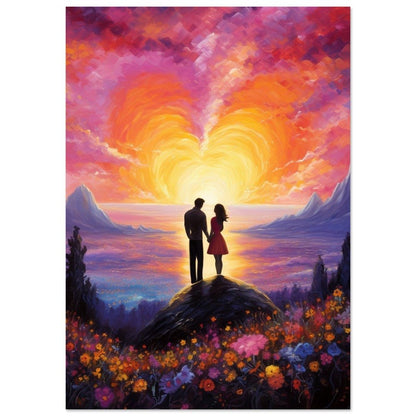 Abstract Couple in Love Poster Print - Sunset & Flowers, Valentine's Day Painting, Wedding Anniversary Gift for Wife, Husband, Girlfriend - Posters - Colourful wall art by Canvasity Crafts