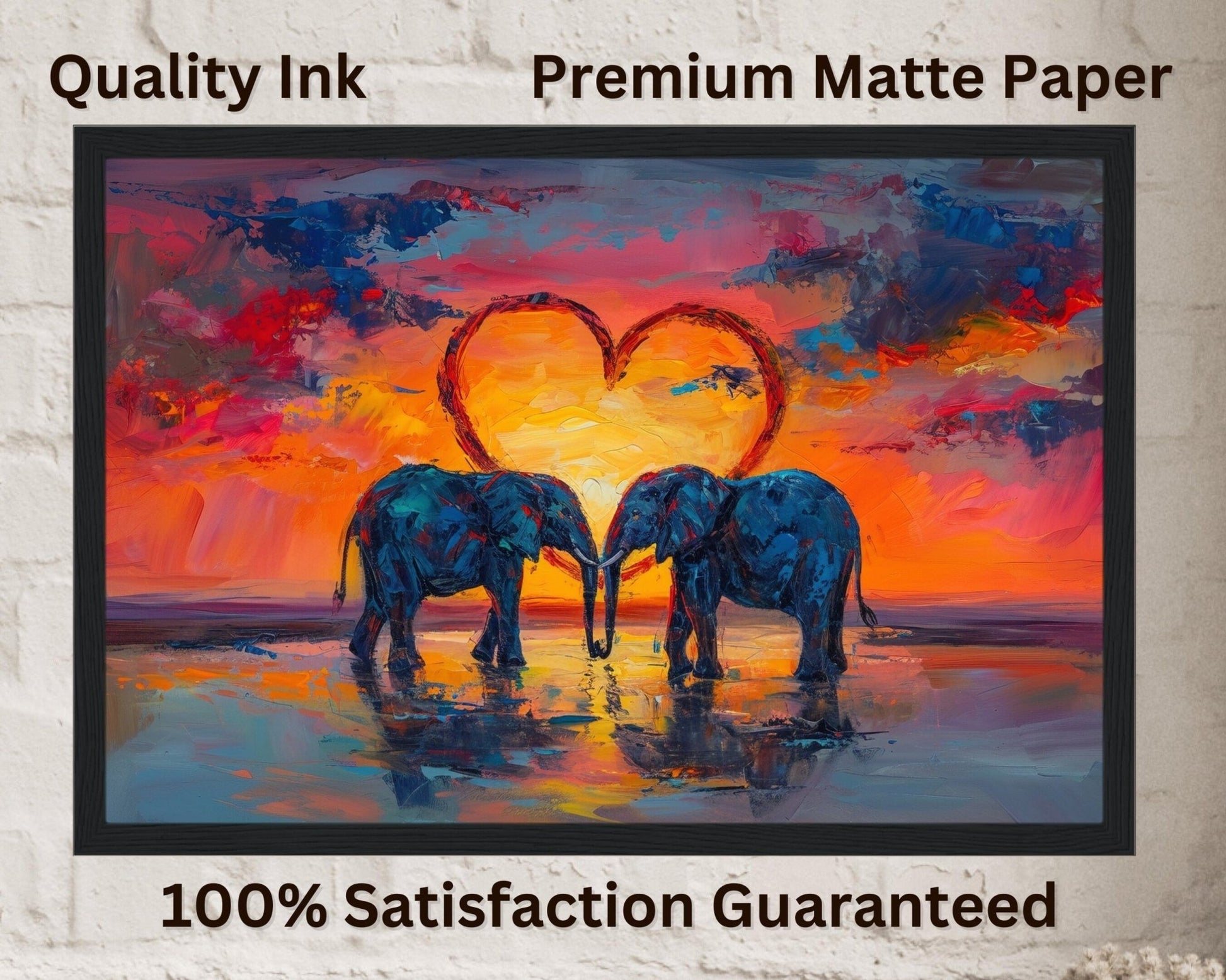 Abstract Elephants in Love at Sunset Poster Print - Valentine's Day Painting Wedding Gift, Anniversary Present for Wife, Husband, Girlfriend - Posters - Colourful wall art by Canvasity Crafts