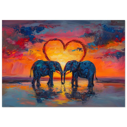 Abstract Elephants in Love at Sunset Poster Print - Valentine's Day Painting Wedding Gift, Anniversary Present for Wife, Husband, Girlfriend - Posters - Colourful wall art by Canvasity Crafts