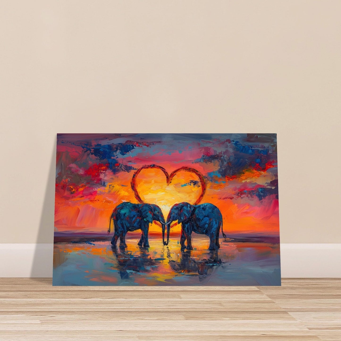 Abstract Elephants in Love at Sunset Poster Print - Valentine's Day Painting Wedding Gift, Anniversary Present for Wife, Husband, Girlfriend - Posters - Colourful wall art by Canvasity Crafts