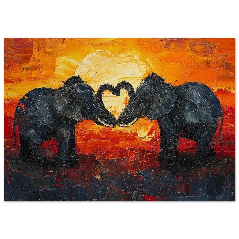 Abstract Elephants in Love Fine Art Poster Print - Valentine's Day Painting Wedding Gift, Anniversary Present for Wife, Husband, Girlfriend - Posters - Colourful wall art by Canvasity Crafts