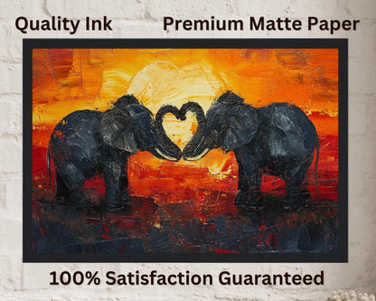 Abstract Elephants in Love Fine Art Poster Print - Valentine's Day Painting Wedding Gift, Anniversary Present for Wife, Husband, Girlfriend - Posters - Colourful wall art by Canvasity Crafts