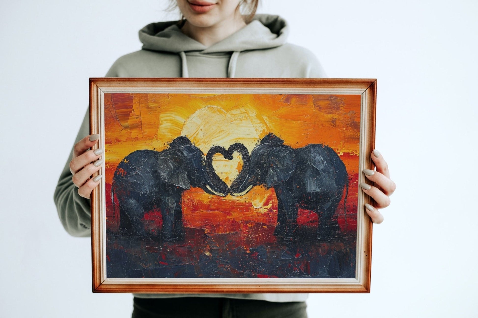 Abstract Elephants in Love Fine Art Poster Print - Valentine's Day Painting Wedding Gift, Anniversary Present for Wife, Husband, Girlfriend - Posters - Colourful wall art by Canvasity Crafts