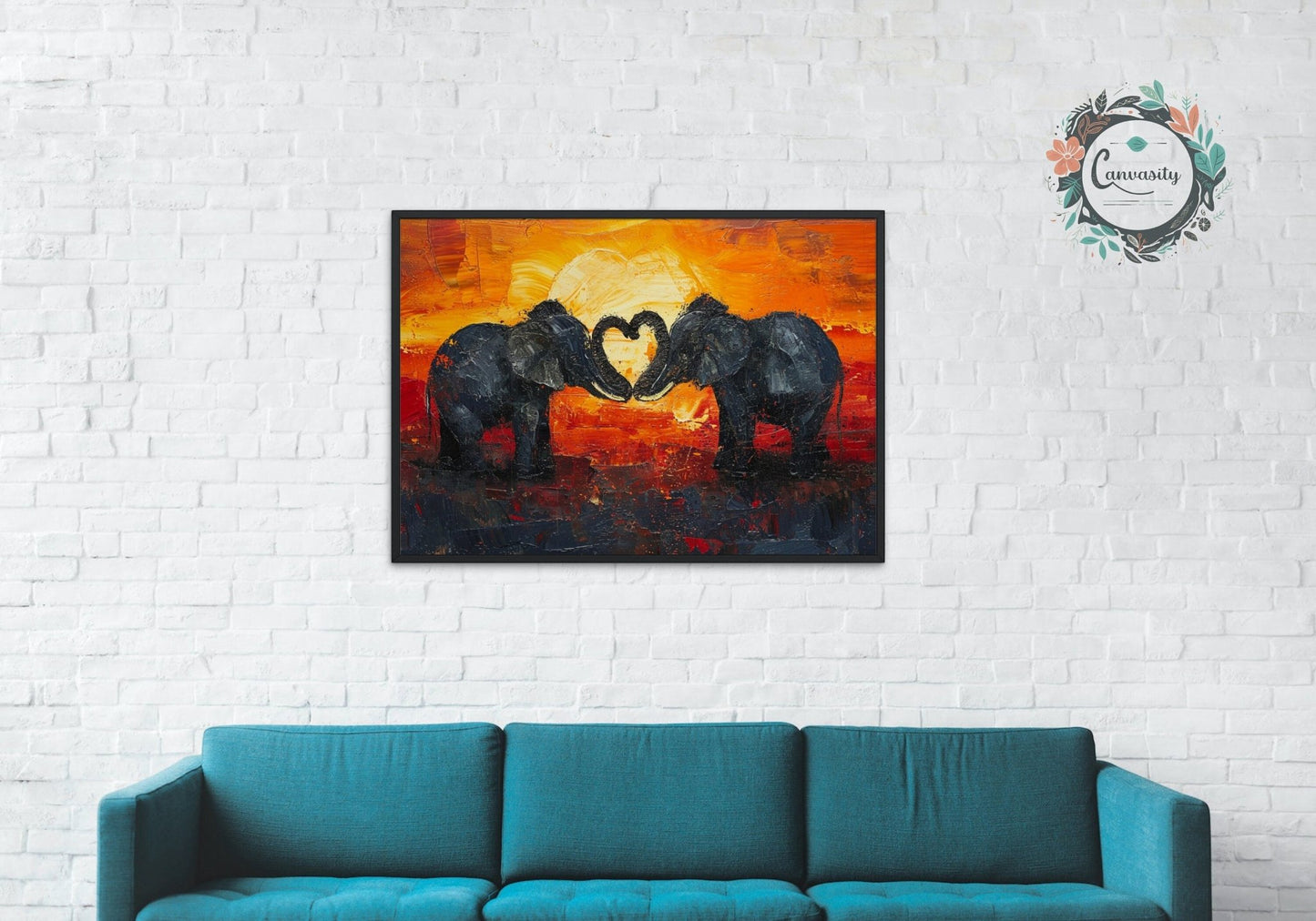 Abstract Elephants in Love Fine Art Poster Print - Valentine's Day Painting Wedding Gift, Anniversary Present for Wife, Husband, Girlfriend - Posters - Colourful wall art by Canvasity Crafts