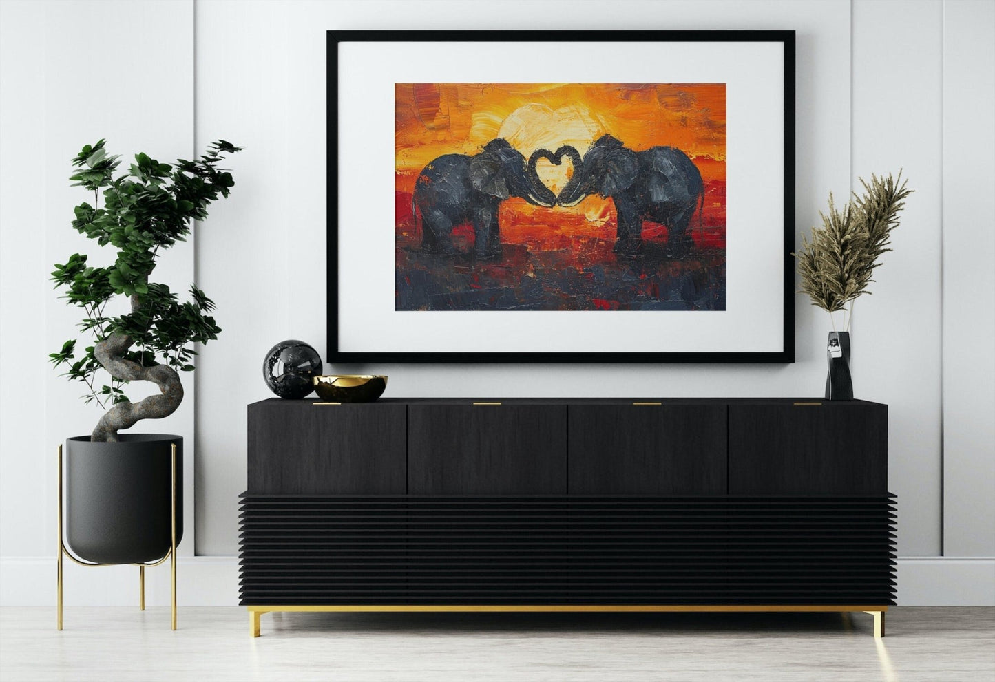 Abstract Elephants in Love Fine Art Poster Print - Valentine's Day Painting Wedding Gift, Anniversary Present for Wife, Husband, Girlfriend - Posters - Colourful wall art by Canvasity Crafts