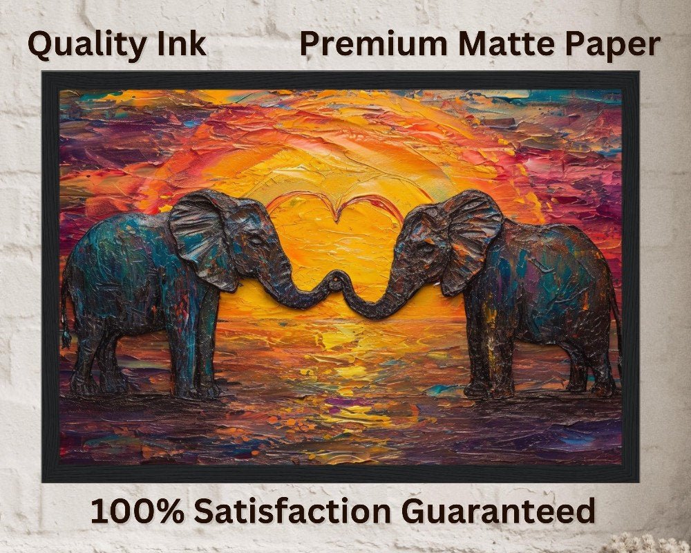 Abstract Elephants in Love Large Poster Print - Valentine's Day Painting Wedding Gift, Anniversary Present for Wife, Husband, Girlfriend - Posters - Colourful wall art by Canvasity Crafts