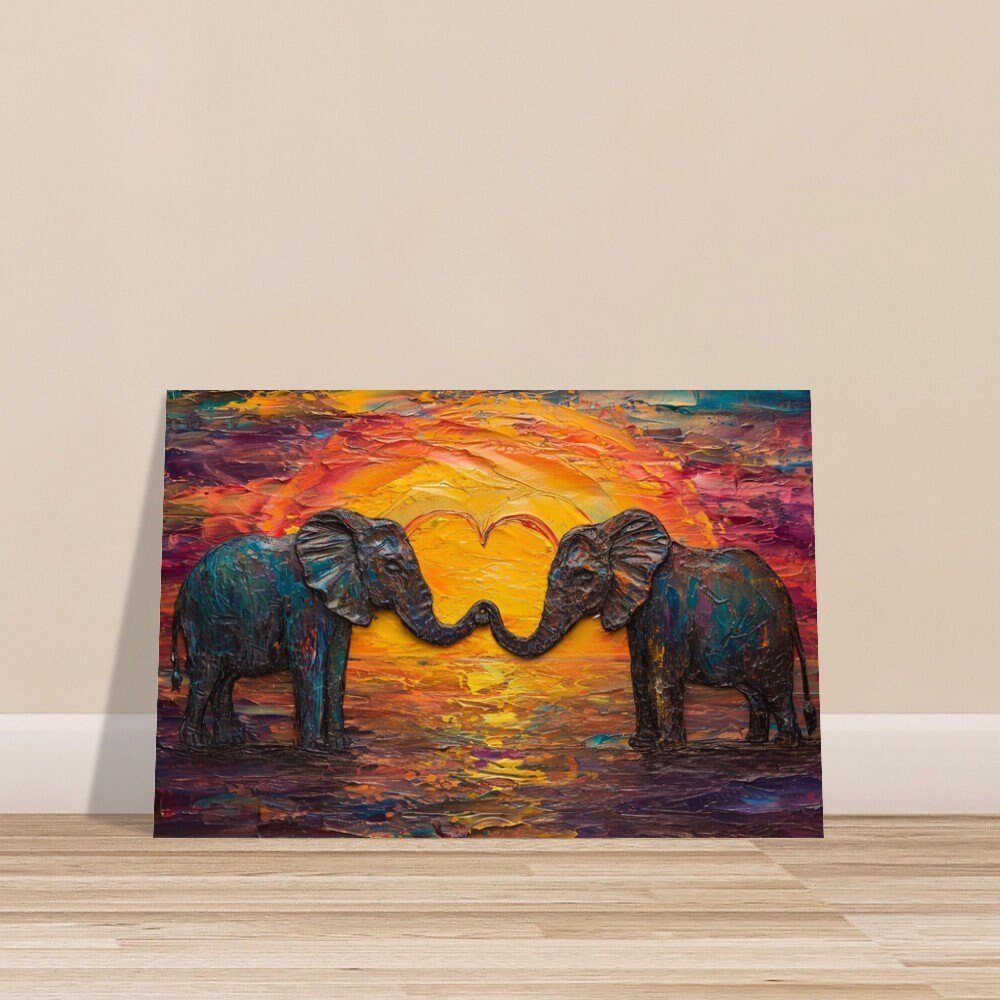 Abstract Elephants in Love Large Poster Print - Valentine's Day Painting Wedding Gift, Anniversary Present for Wife, Husband, Girlfriend - Posters - Colourful wall art by Canvasity Crafts