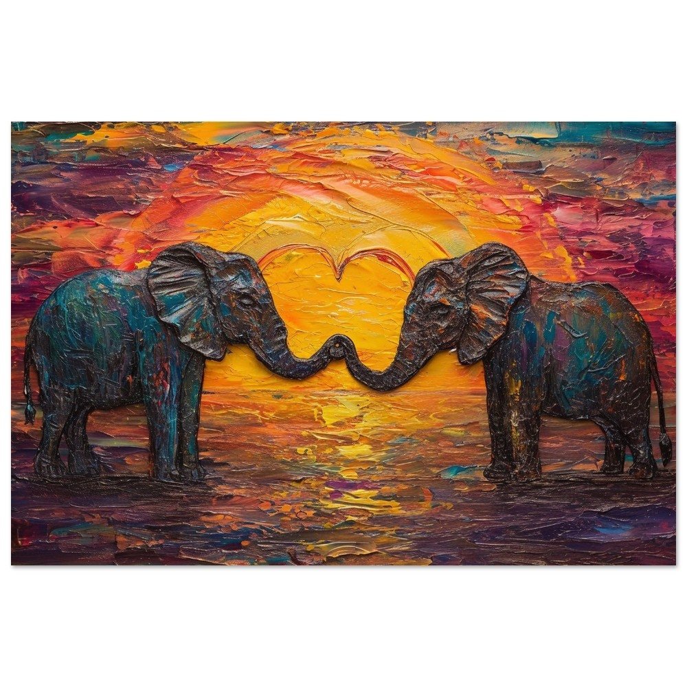 Abstract Elephants in Love Large Poster Print - Valentine's Day Painting Wedding Gift, Anniversary Present for Wife, Husband, Girlfriend - Posters - Colourful wall art by Canvasity Crafts