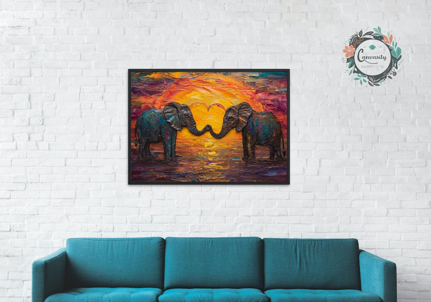 Abstract Elephants in Love Large Poster Print - Valentine's Day Painting Wedding Gift, Anniversary Present for Wife, Husband, Girlfriend - Posters - Colourful wall art by Canvasity Crafts