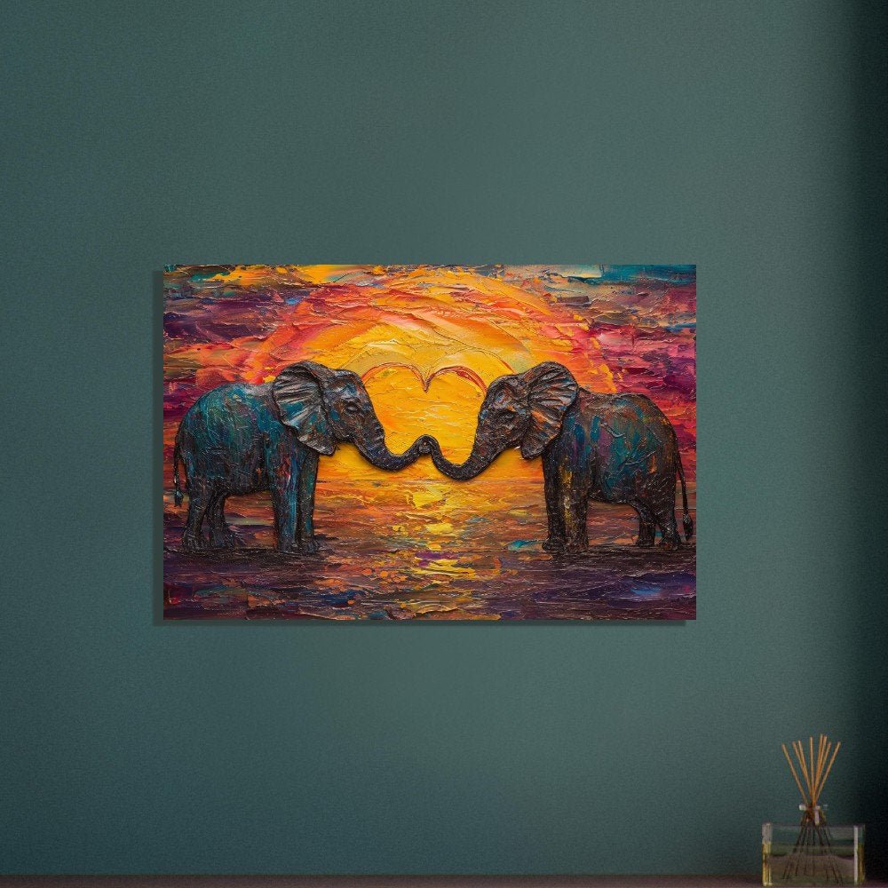 Abstract Elephants in Love Large Poster Print - Valentine's Day Painting Wedding Gift, Anniversary Present for Wife, Husband, Girlfriend - Posters - Colourful wall art by Canvasity Crafts