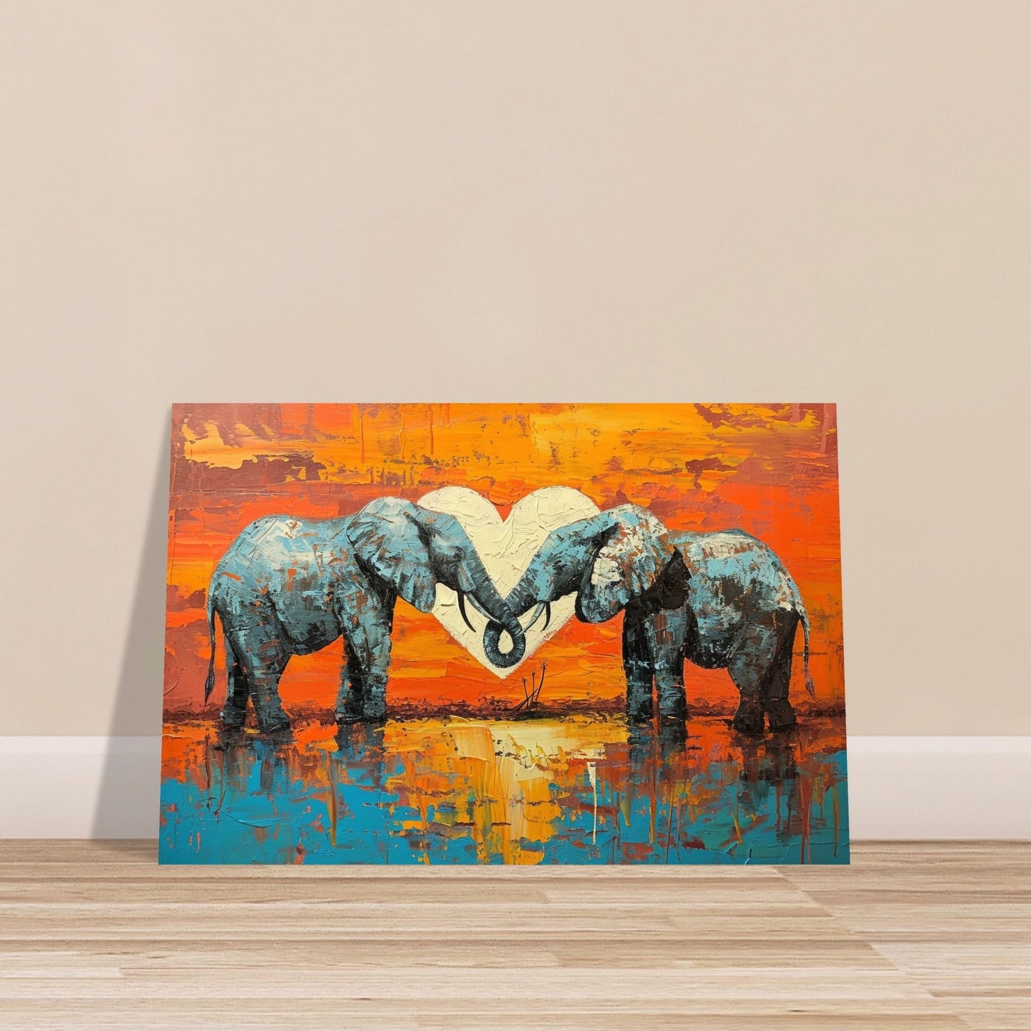 Abstract Elephants in Love Poster Print - Valentine's Day Painting Wedding Gift, Anniversary Present for Wife, Husband, Girlfriend - Posters - Colourful wall art by Canvasity Crafts