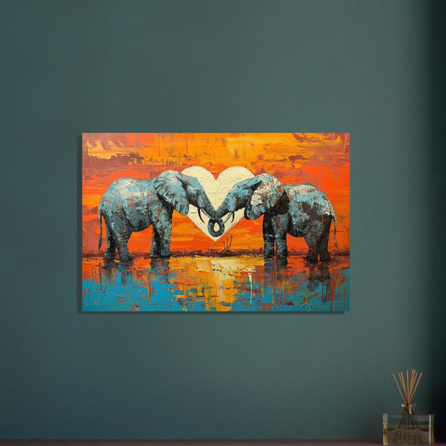 Abstract Elephants in Love Poster Print - Valentine's Day Painting Wedding Gift, Anniversary Present for Wife, Husband, Girlfriend - Posters - Colourful wall art by Canvasity Crafts