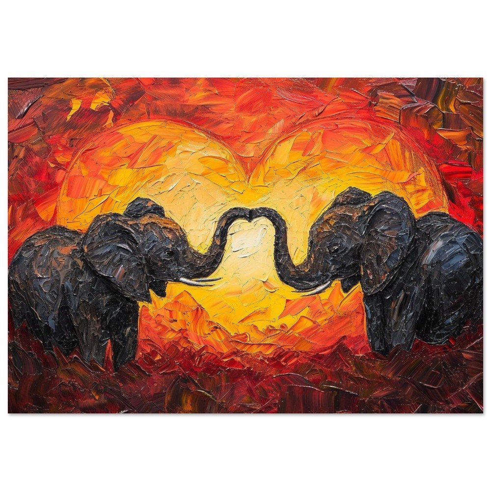 Abstract Elephants in Love Poster Print - Valentine's Day Painting Wedding Gift, Anniversary Present for Wife, Husband, Girlfriend - Posters - Colourful wall art by Canvasity Crafts