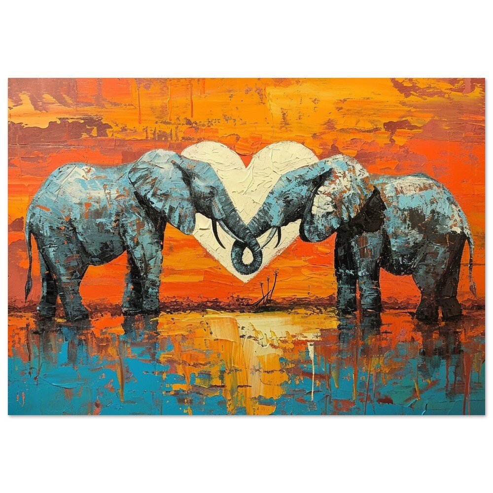 Abstract Elephants in Love Poster Print - Valentine's Day Painting Wedding Gift, Anniversary Present for Wife, Husband, Girlfriend - Posters - Colourful wall art by Canvasity Crafts