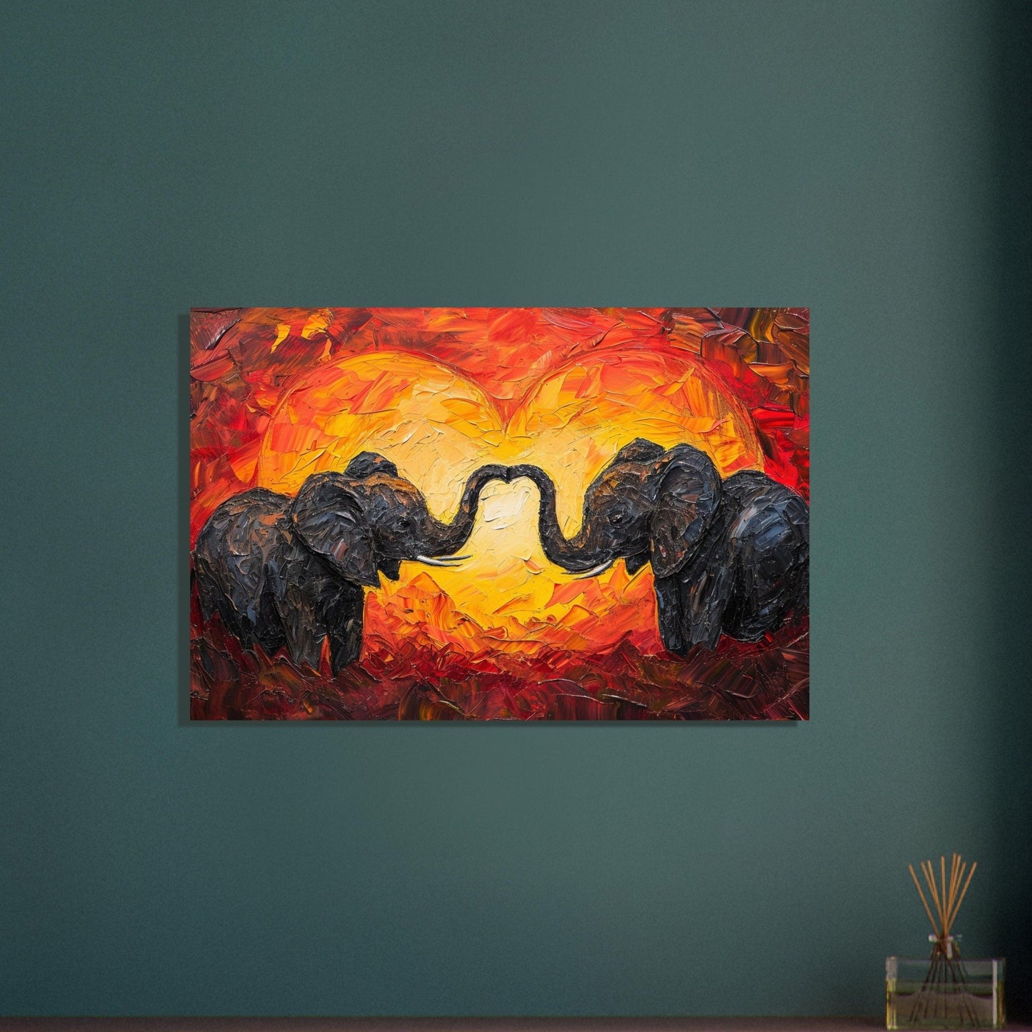 Abstract Elephants in Love Poster Print - Valentine's Day Painting Wedding Gift, Anniversary Present for Wife, Husband, Girlfriend - Posters - Colourful wall art by Canvasity Crafts