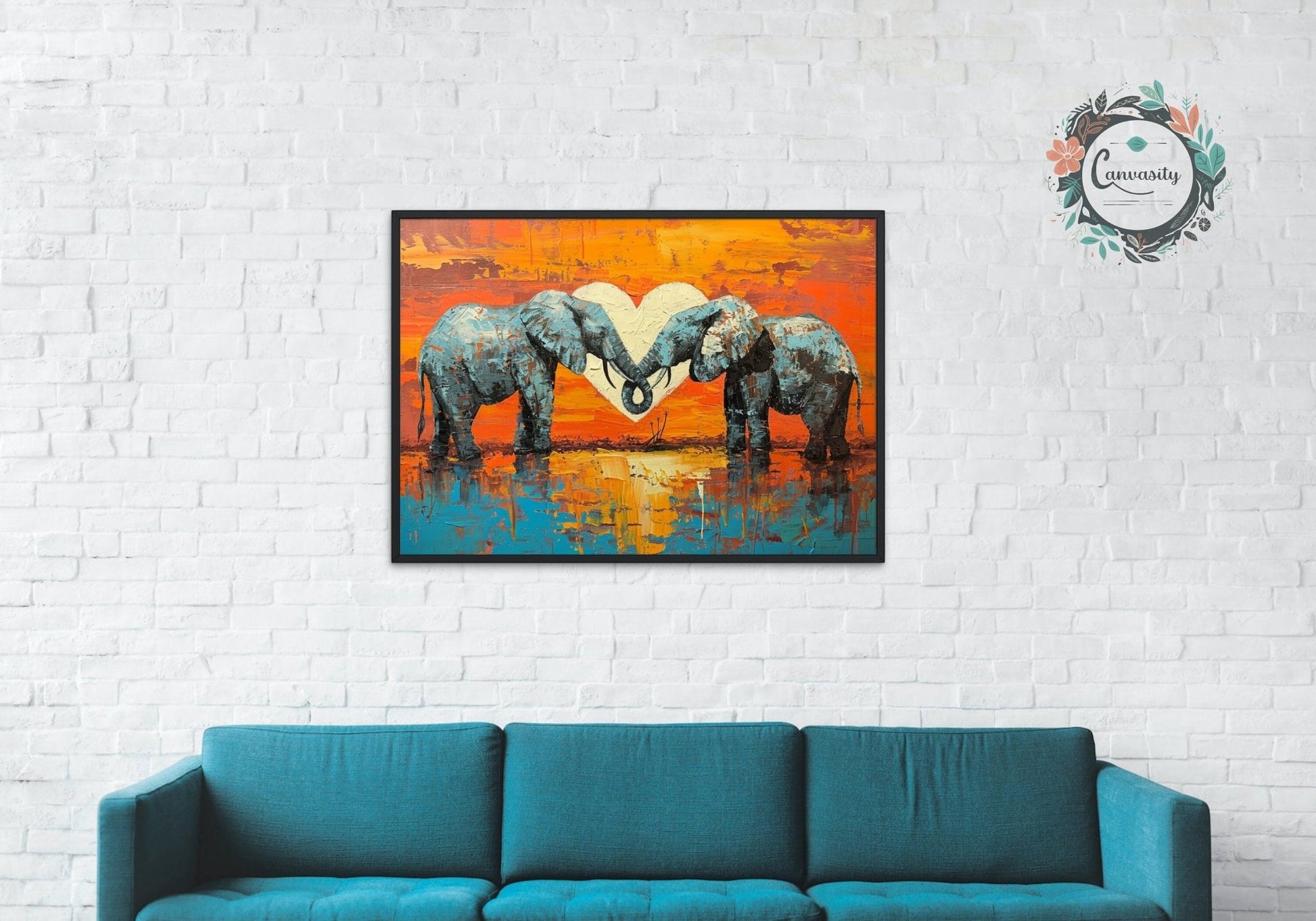 Abstract Elephants in Love Poster Print - Valentine's Day Painting Wedding Gift, Anniversary Present for Wife, Husband, Girlfriend - Posters - Colourful wall art by Canvasity Crafts