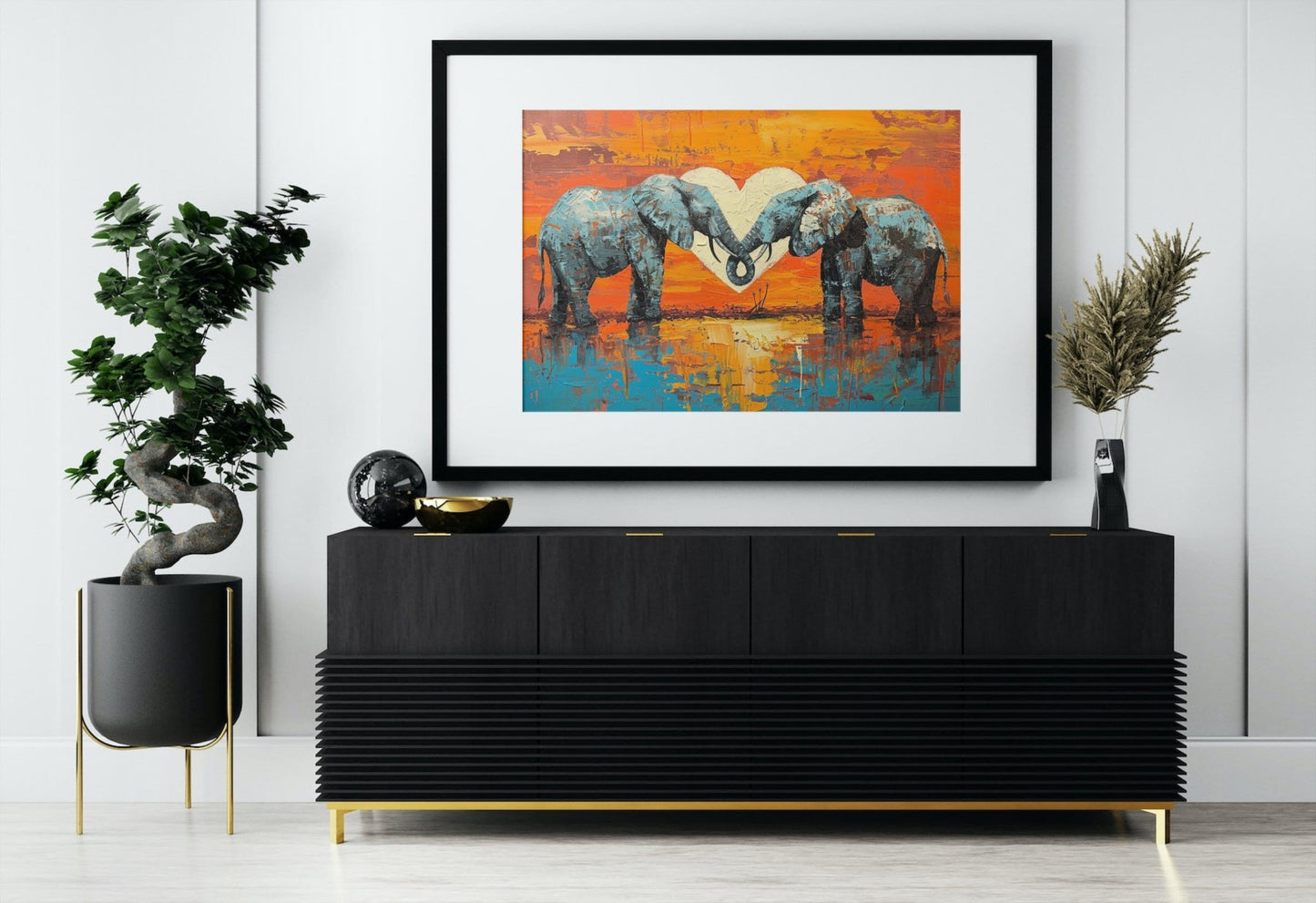 Abstract Elephants in Love Poster Print - Valentine's Day Painting Wedding Gift, Anniversary Present for Wife, Husband, Girlfriend - Posters - Colourful wall art by Canvasity Crafts