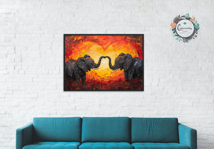 Abstract Elephants in Love Poster Print - Valentine's Day Painting Wedding Gift, Anniversary Present for Wife, Husband, Girlfriend - Posters - Colourful wall art by Canvasity Crafts