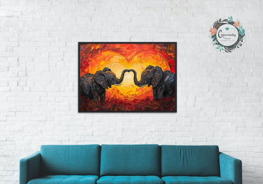 Abstract Elephants in Love Poster Print - Valentine's Day Painting Wedding Gift, Anniversary Present for Wife, Husband, Girlfriend - Posters - Colourful wall art by Canvasity Crafts