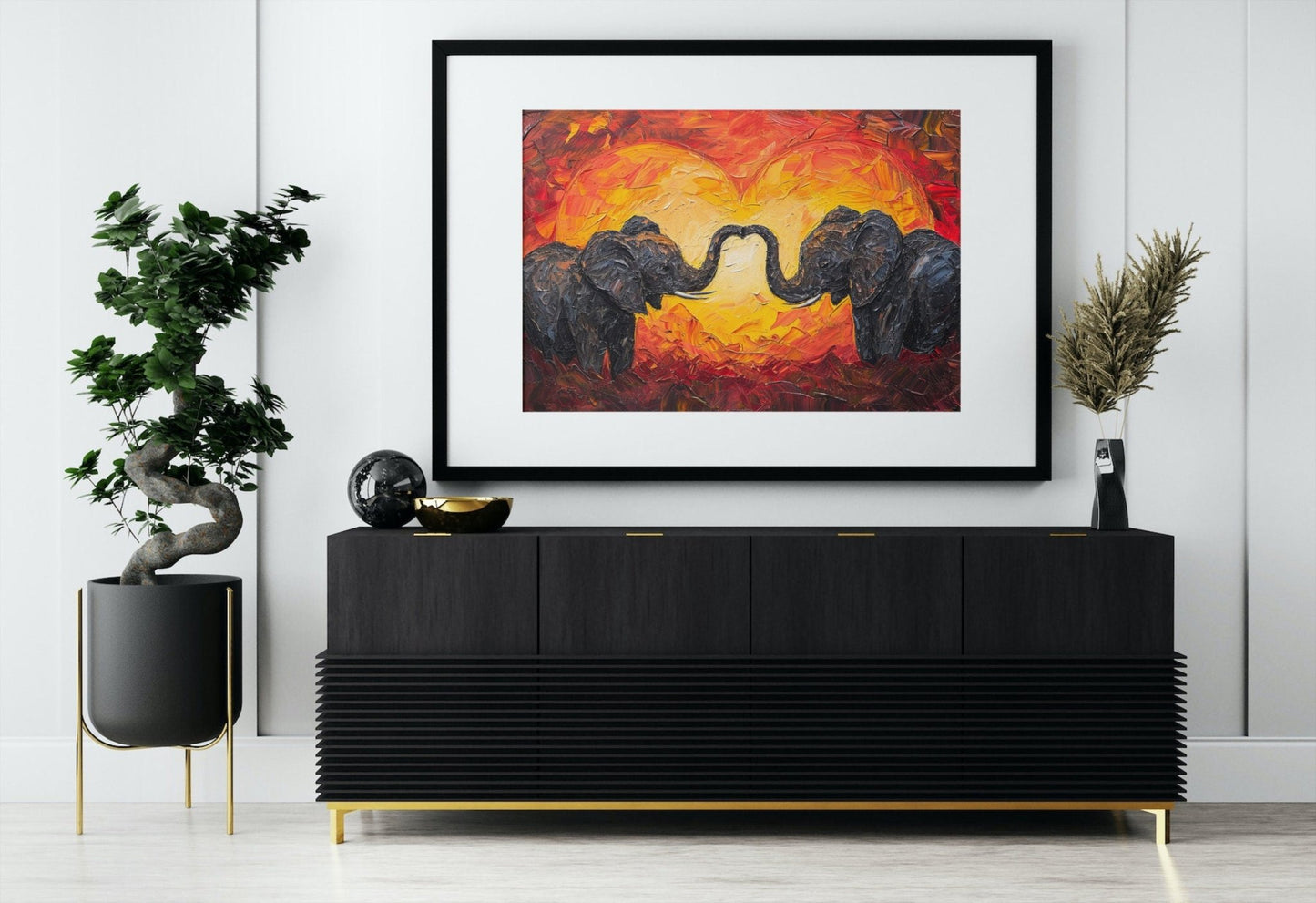 Abstract Elephants in Love Poster Print - Valentine's Day Painting Wedding Gift, Anniversary Present for Wife, Husband, Girlfriend - Posters - Colourful wall art by Canvasity Crafts