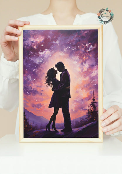 Abstract Love under the Stars Poster Print - Valentine's Day Painting Wedding Gift, Anniversary Present for Wife, Husband, Girlfriend - Posters - Colourful wall art by Canvasity Crafts