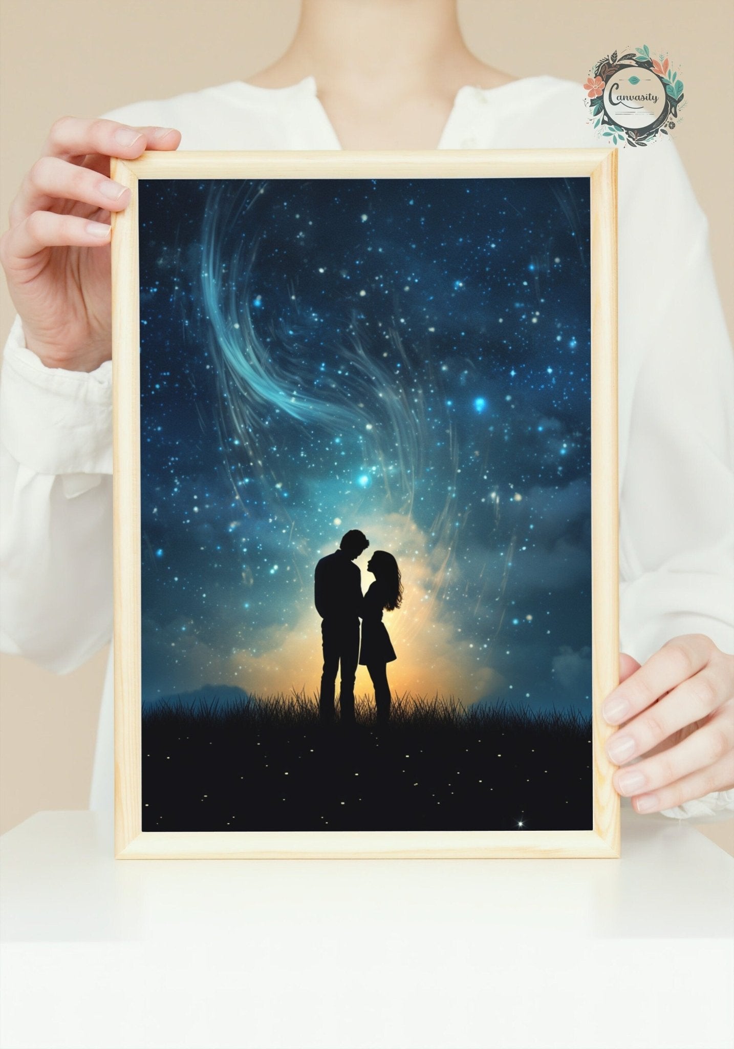 Abstract Love under the Stars Poster Print - Valentine's Day Painting Wedding Gift, Anniversary Present for Wife, Husband, Girlfriend - Posters - Colourful wall art by Canvasity Crafts