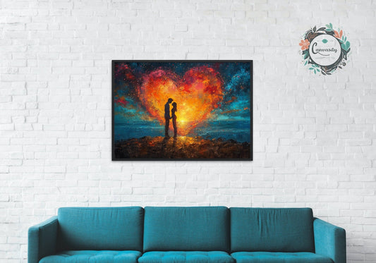 Abstract Love under the Stars Poster Print - Valentine's Day Painting Wedding Gift, Anniversary Present for Wife, Husband, Girlfriend - Posters - Colourful wall art by Canvasity Crafts