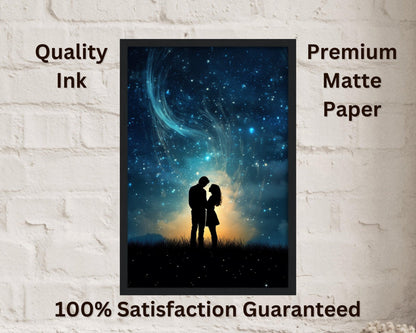 Abstract Love under the Stars Poster Print - Valentine's Day Painting Wedding Gift, Anniversary Present for Wife, Husband, Girlfriend - Posters - Colourful wall art by Canvasity Crafts